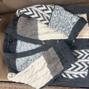 Aqua Cozy Gray and Cream Knit Cardigan